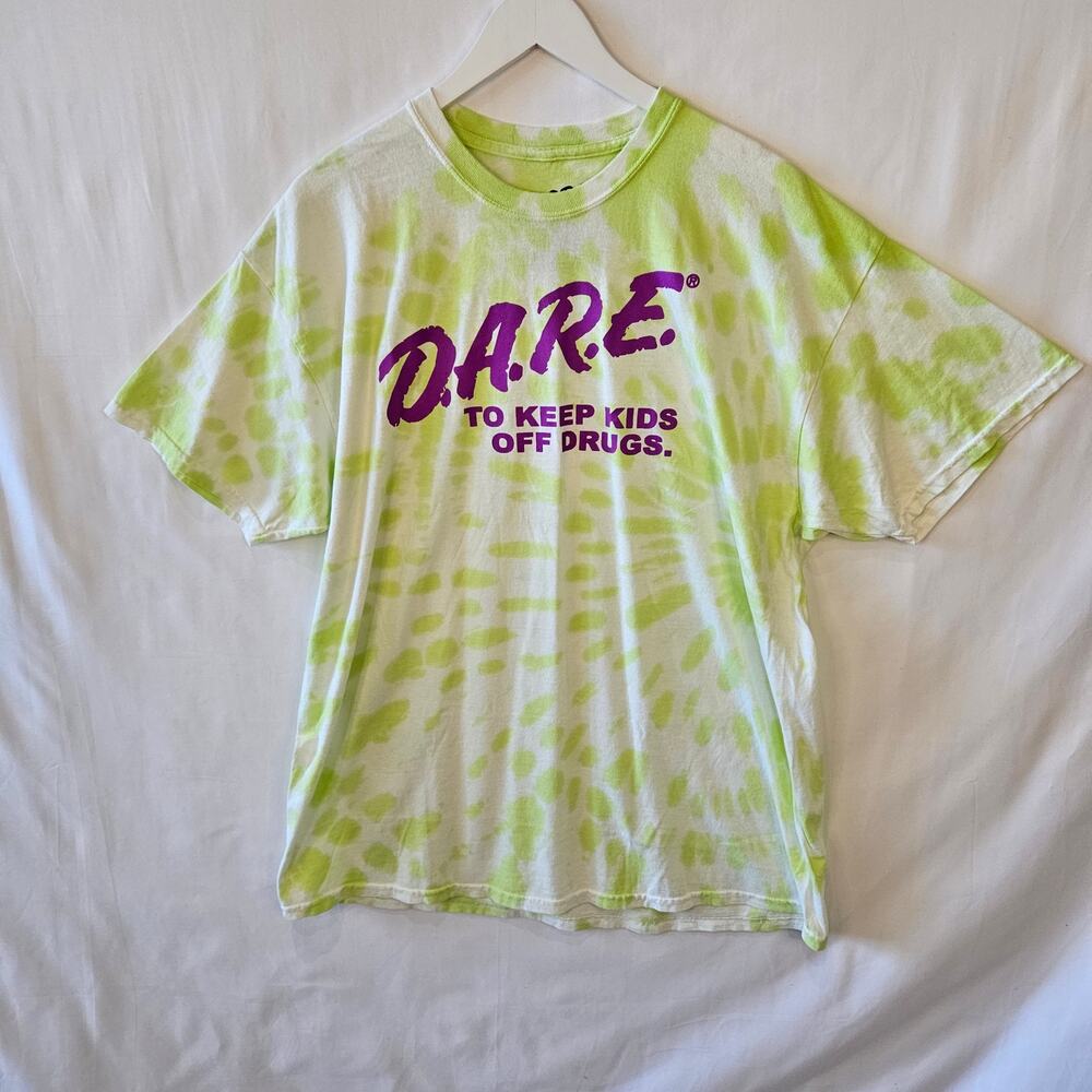 D.A.R.E. DARE Tie Dye Inspirational Green White Purple Shirt Size XL